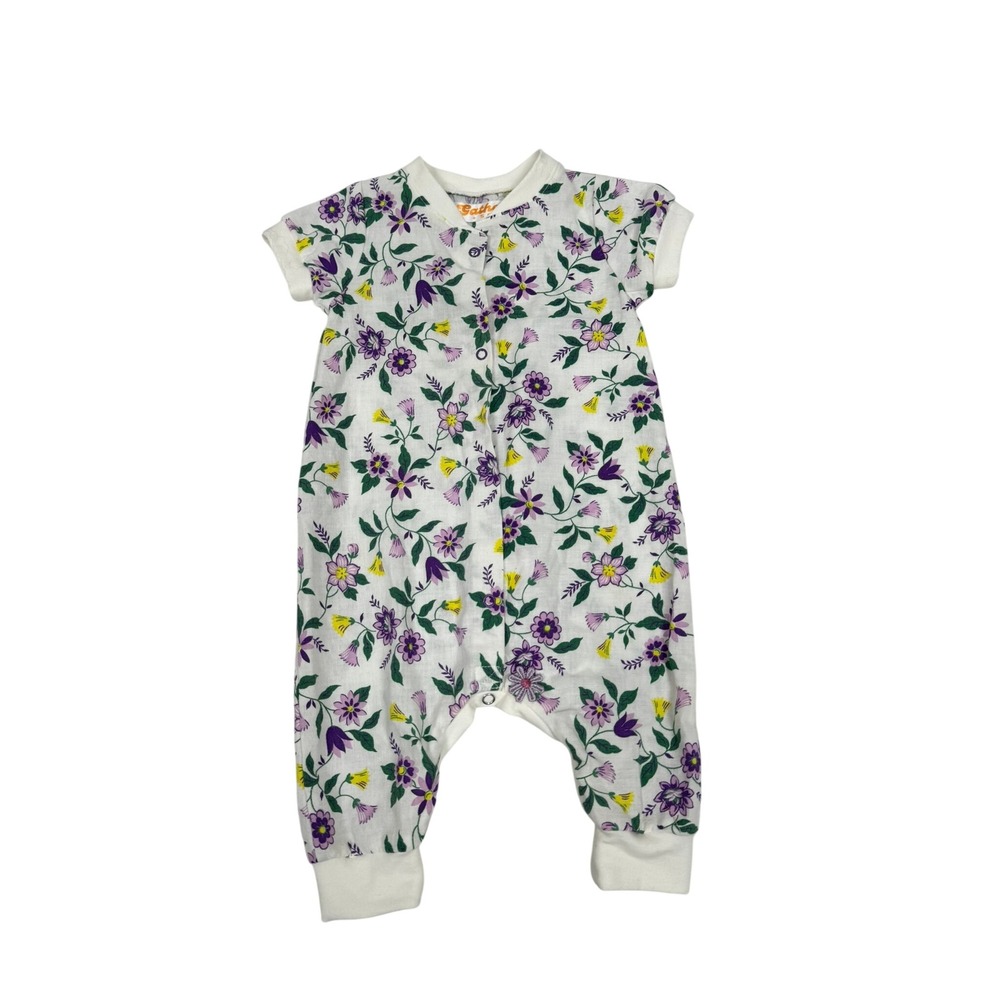 Gather + Sew Kids Floral Snap Front Romper Purple Yellow White Short Sleeve